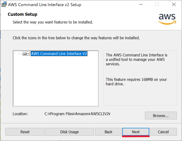 The custom setup screen on the Setup Wizard
