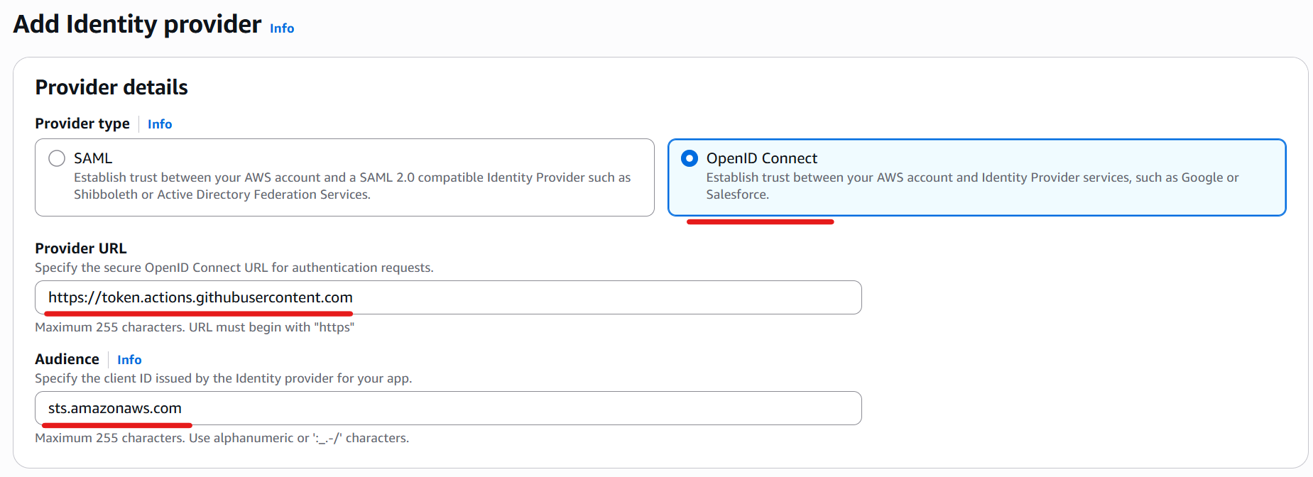 Identity provider creation