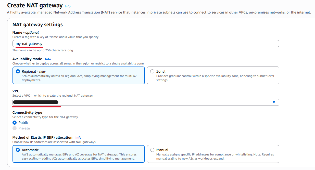 NAT Gateway creation