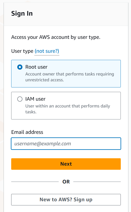 Sign in form using root user