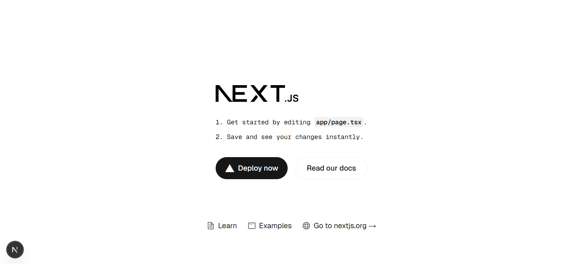 The top page on a Next.js project